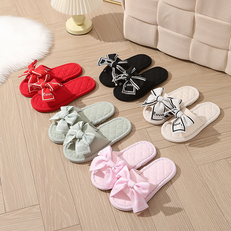 Slippers with Bows, New Cloth-Soled Slippers, Silent, Sweat-Absorbent, Breathable, Foot-Nourishing Slippers, Popular Home Slippers