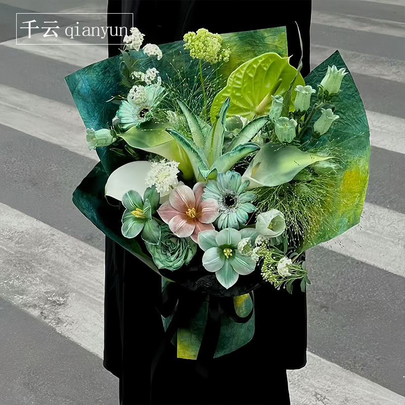 Oil painting stone texture paper flower wrapping paper ins light luxury niche gradient bouquet flower wrapping paper flower shop materials