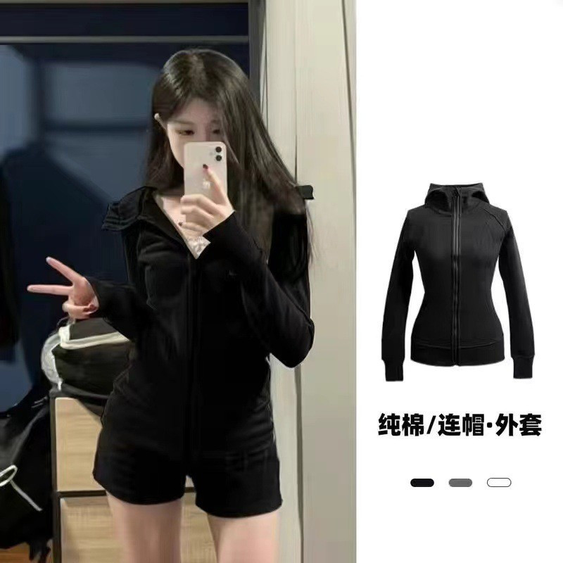 Chinese cotton composite hooded spring and autumn long sleeve cross-border new coat women's zipper slim sports cardigan jacket wholesale