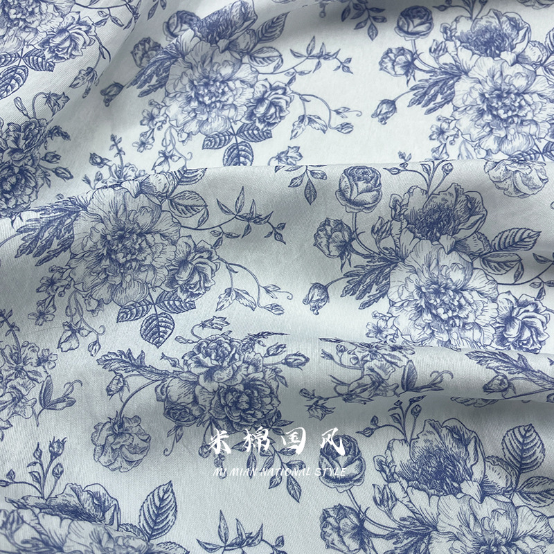 New Chinese Digital Printing Retro Fanhua Brocade Cotton Fabric National Style Cheongsam dress Clothing Fabric