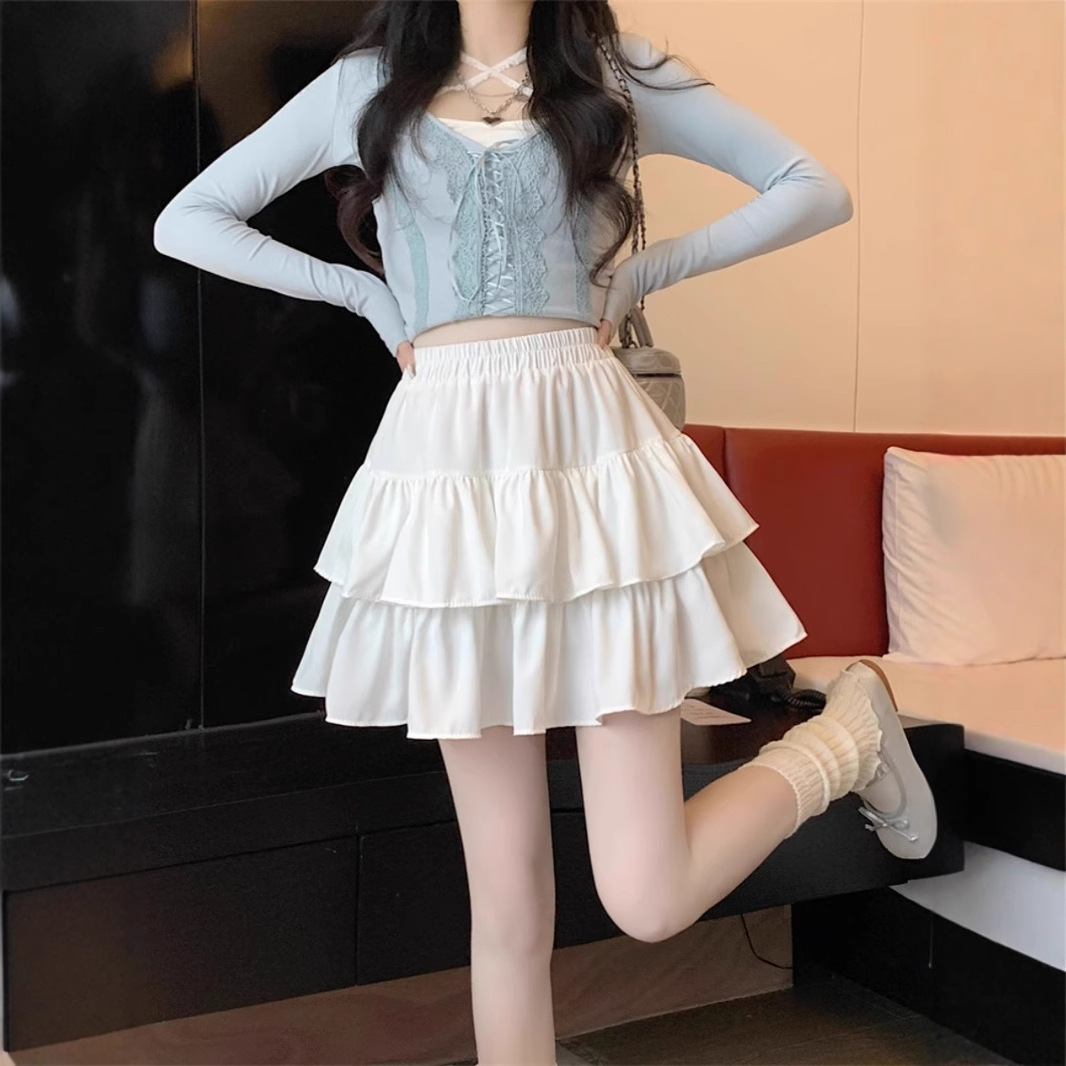 Plus Size Pear-Shaped Figure White Skirt Women's Summer High-Waisted A-Line Cake Skirt Fat Girl Slimming Look Fluffy Short Skirt