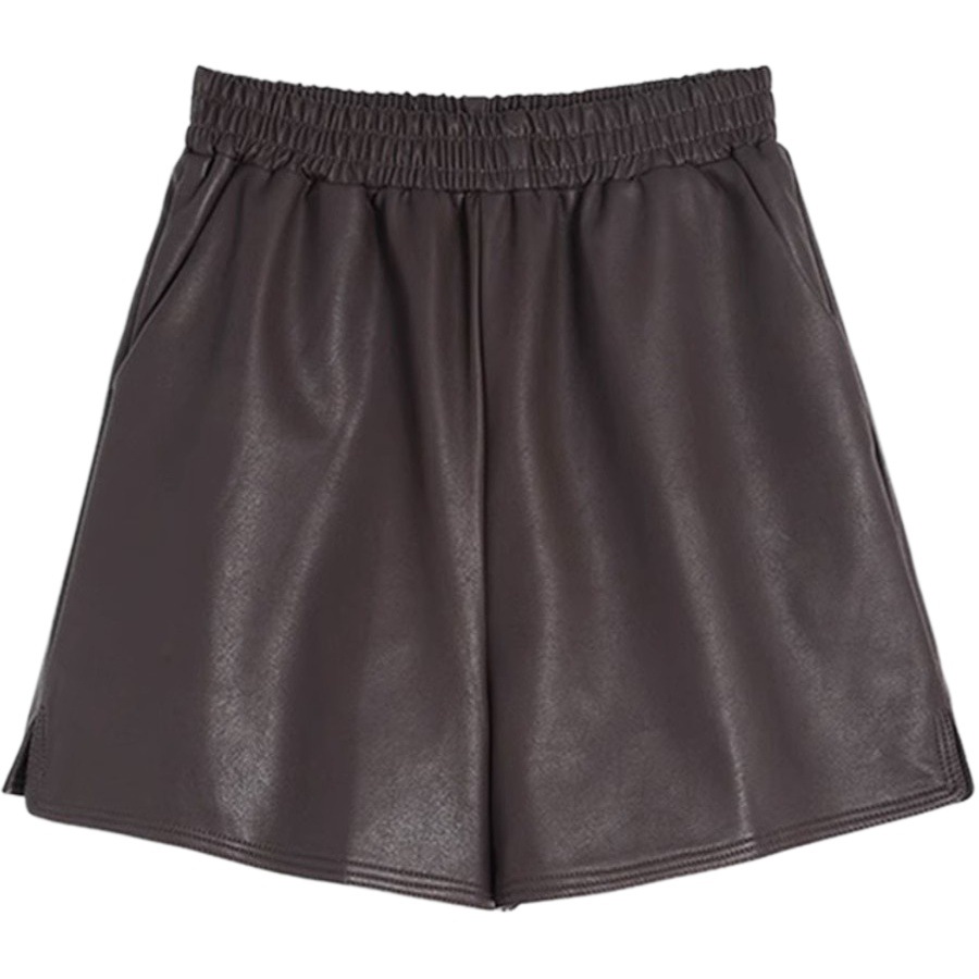 Shorts Women's Autumn and Winter 2025 New High Waist plus size Loose A- line Pants PU Leather Black Wide-leg Boots Pants