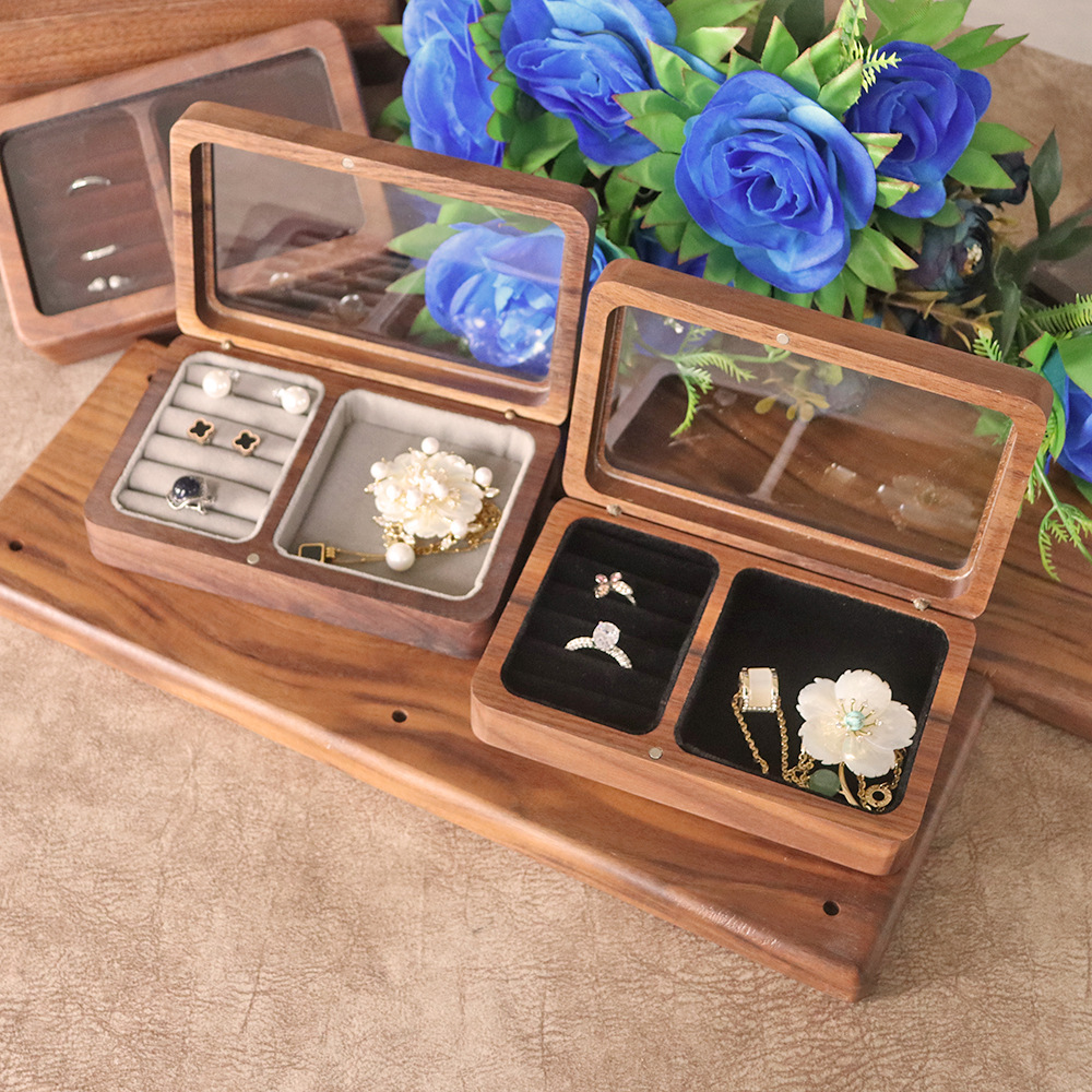 Portable Walnut Jewelry Storage Box Jewelry Ring Bracelet Wooden Makeup Gift Box for Women