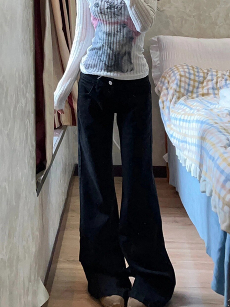 Picture of Hot Girl Low-rise Black Wide-leg Slimp Jeans Women's Spring and Autumn New Loose Slimming All-match Trailing Trumpet Pants