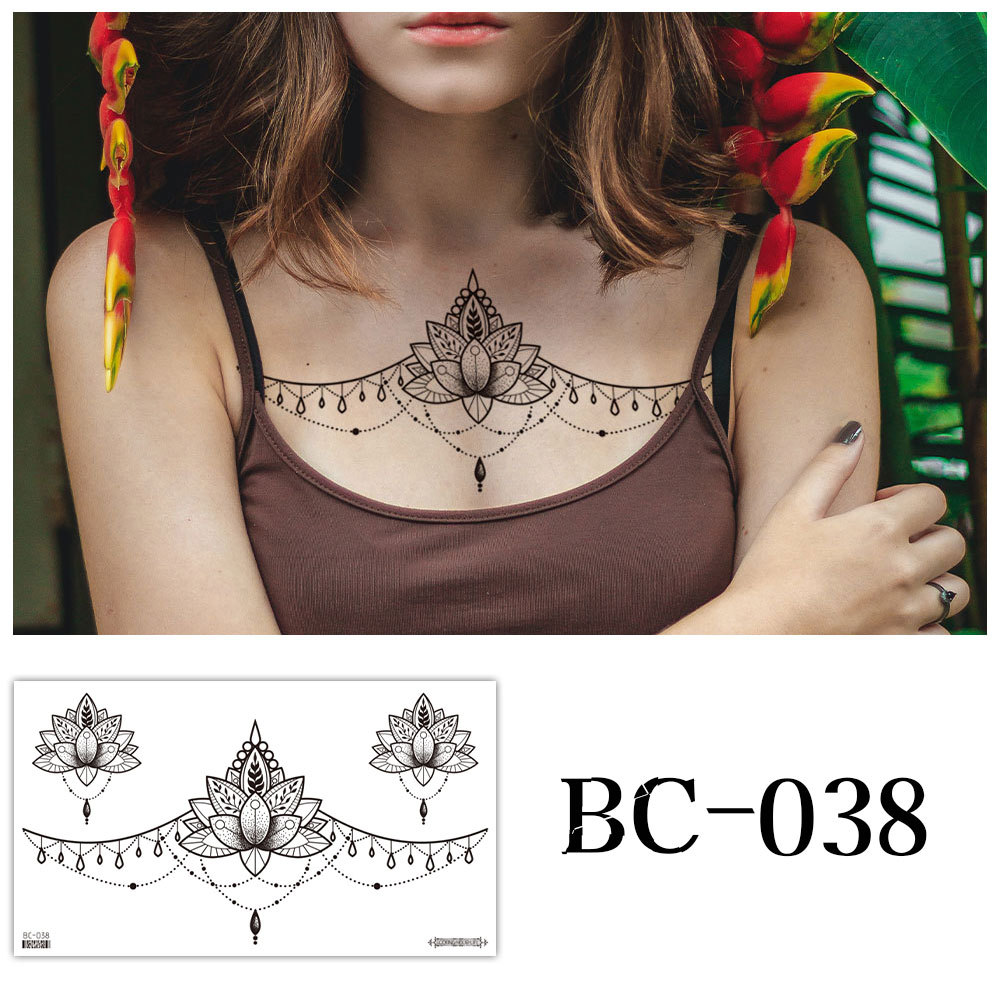 Picture of 2022 new cross-border supply waterproof tattoo stickers simple black and white flower sternum stickers personalized tattoo wholesale