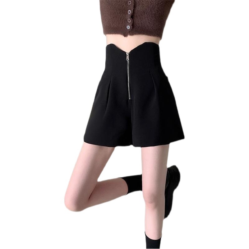 Large Size Suit Shorts Women's Summer Design Sense Niche Chubby Girl Black Pants High Waist Slim A- line Wide Leg Hot Pants