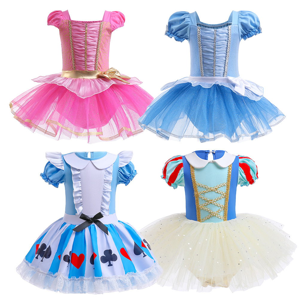 Summer Ballet Dance Skirt Short-Sleeved Gauze Skirt Girls and Kidsren One-Piece Performance Clothing Toddler Little Swan Dance Performance Clothing
