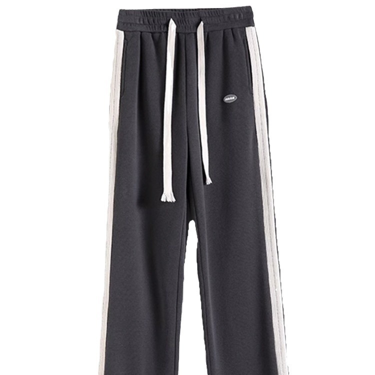 Picture of Junior high school student casual sports pants women 2023 autumn and winter New High waist fleece-lined wide leg pants small straight sweatpants