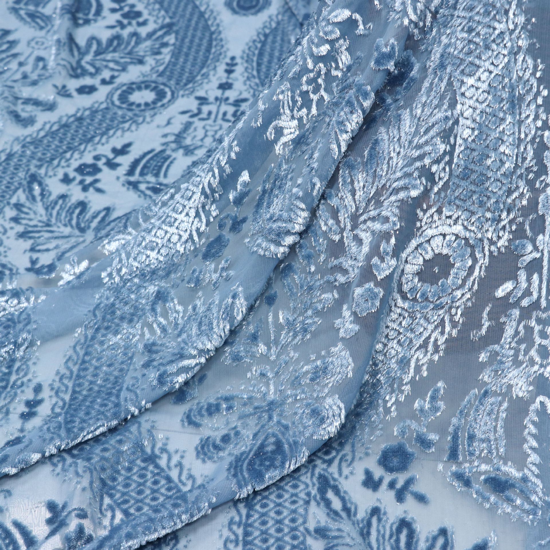 Picture of Manufacturer wholesale woven brocade viscous brocade polyester semi-bright silk rotten flower burnt velvet fabric nightdress cheongsam skirt fabric