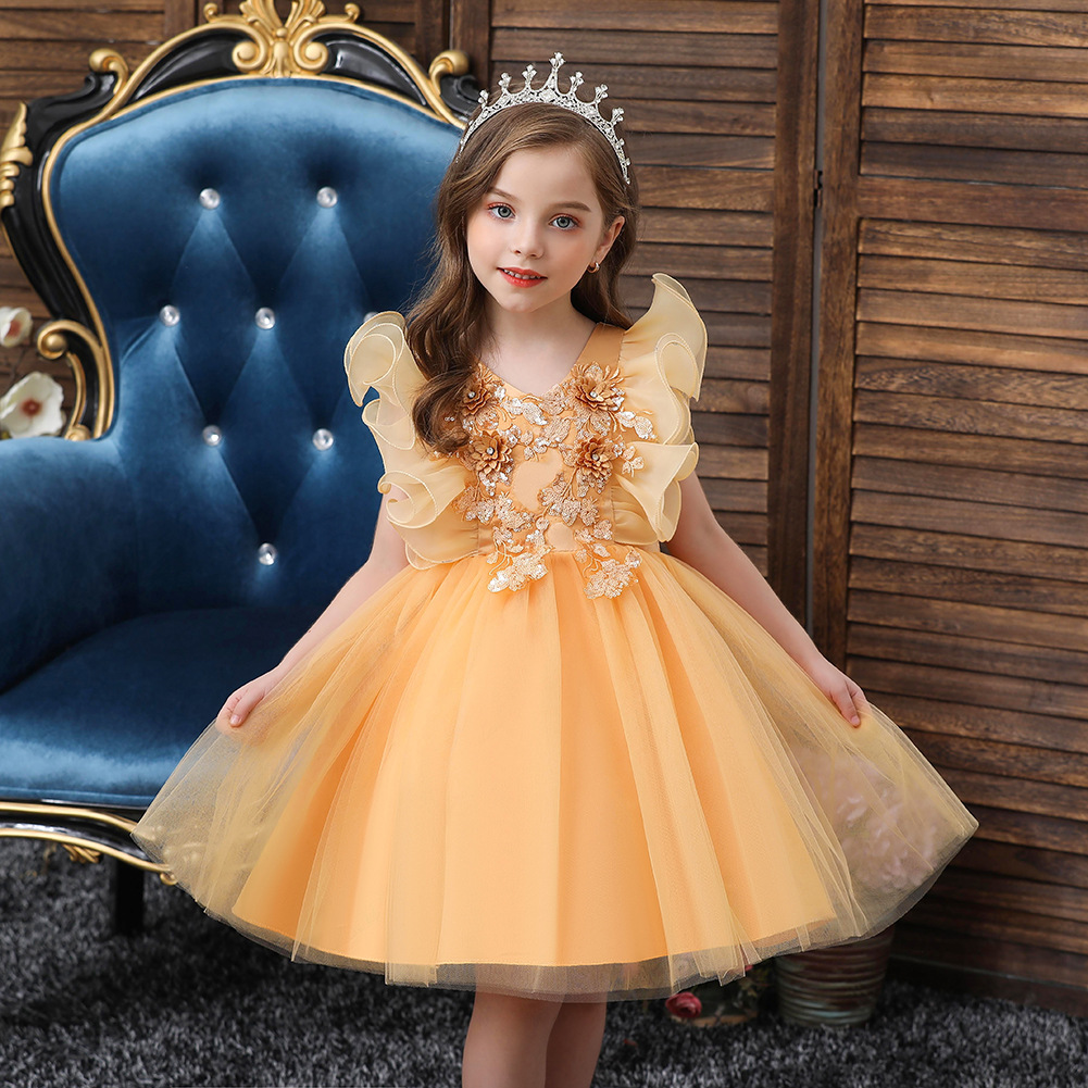 2022 Korean Style New Mesh Solid Color Girl Dress Princess Dress Children's Dress Halloween Children's Wear Veil Dress