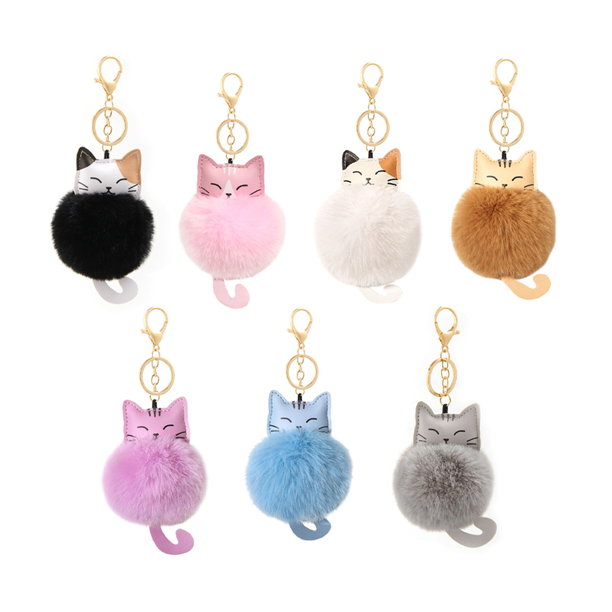 Cartoon cat imitation rex rabbit plush ball key chain pendant lucky cat ladies bag car plush accessories