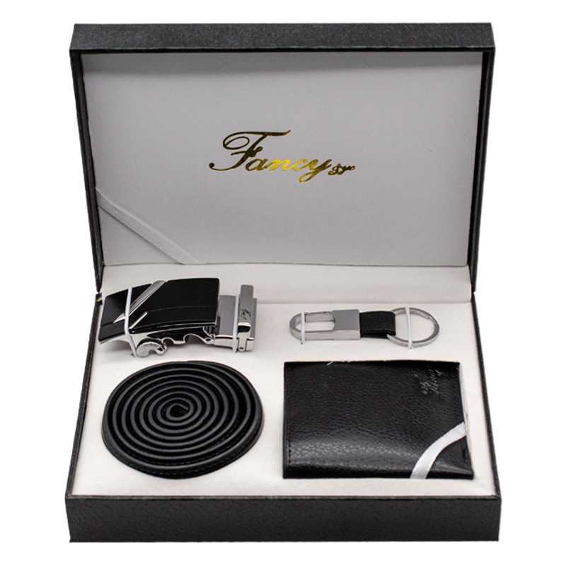 Picture of Cross-border Accompanying Gift Valentine's Day Gift Genuine Leather Belt Wallet Keychain Set Box Practical Business Men's suit