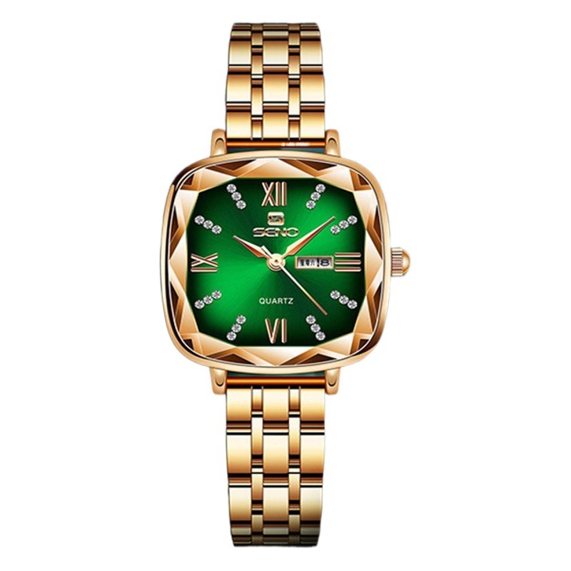 SENO Chennuo Live Selling Retro Small Square Watch Square Steel Band Women's Watch Fashion Double Calendar Quartz Watch