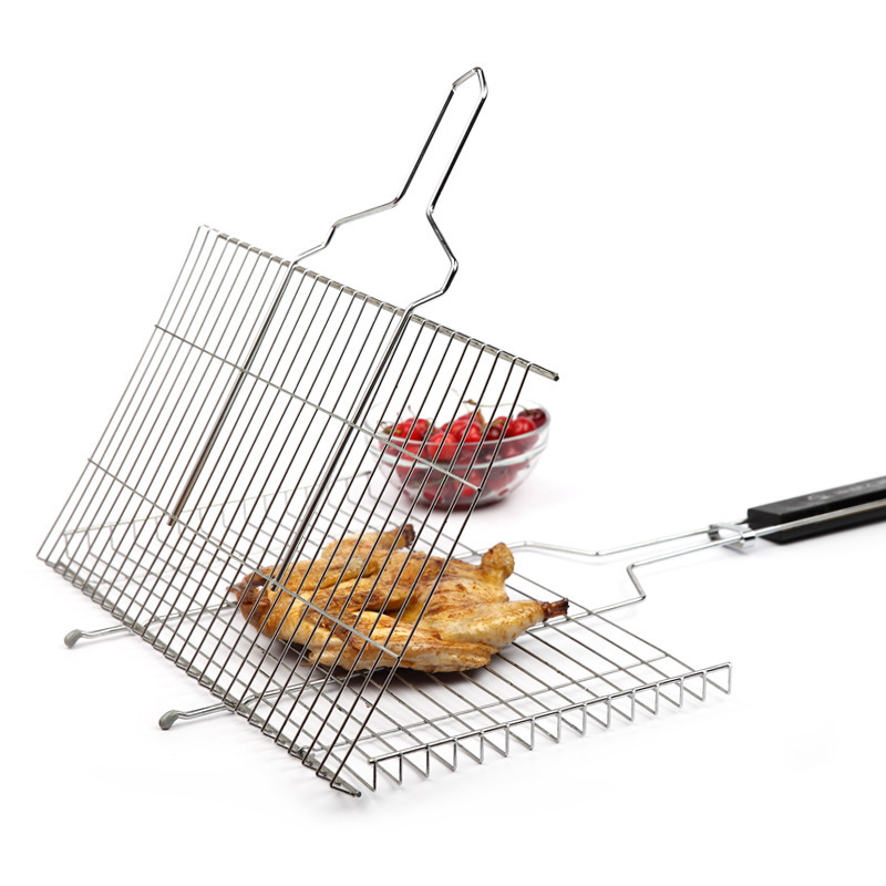 Picture of BBQ barbecue tools stainless steel barbecue net grilled fish clip rack barbecue basket square outdoor mesh