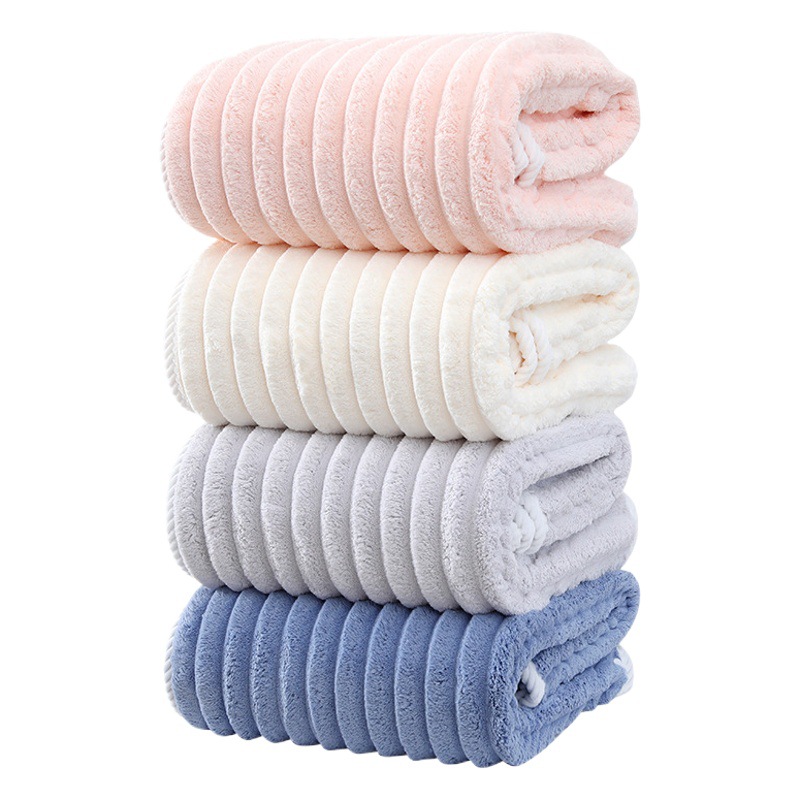 Xiangfeng New Coral Fleece Striped Large Bath Towel Extra Thickened Design Soft Absorbent Wearable Large Cloak