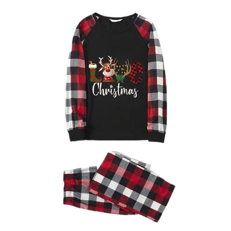 Picture of European and American Amazon Cross-Border Christmas Pajamas Printed Plaid Parent-Child Wear Long-Sleeved Home Clothes Set Christmas New Style