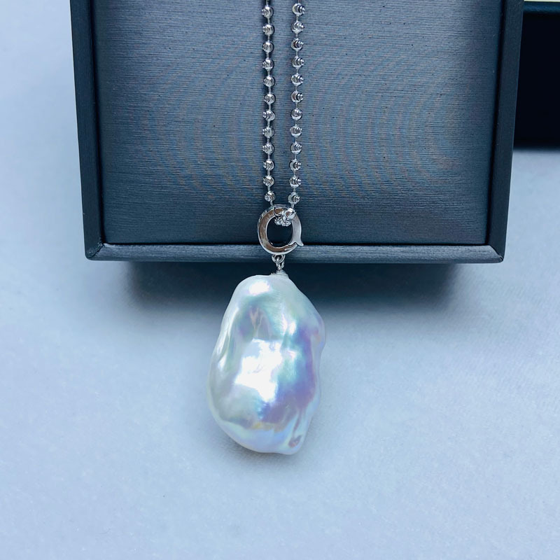 Picture of Freshwater Pearl 16-17 Strong Light Baroque Pendant Buckle S925 Silver Diamond Chain 60cm Adjustable Hair