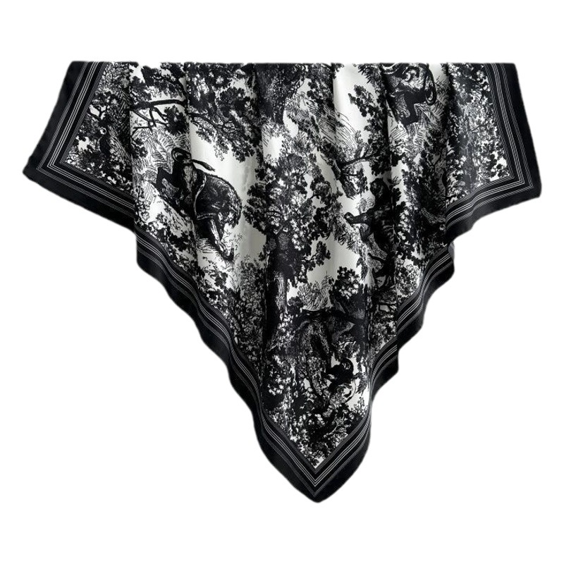 Picture of Autumn and winter all-match shawl animal printed black and white simple large square 90*90CM imitation silk twill silk scarf for women