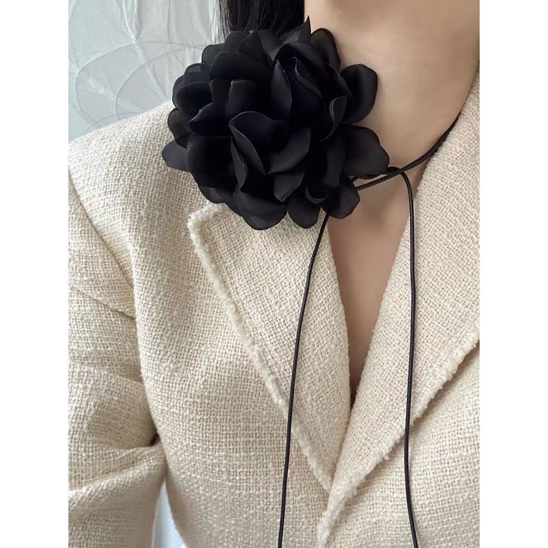 Flower Strap Necklace Camellia Choker Necklace Retro French Lace Wrist Necklace Neck Flower