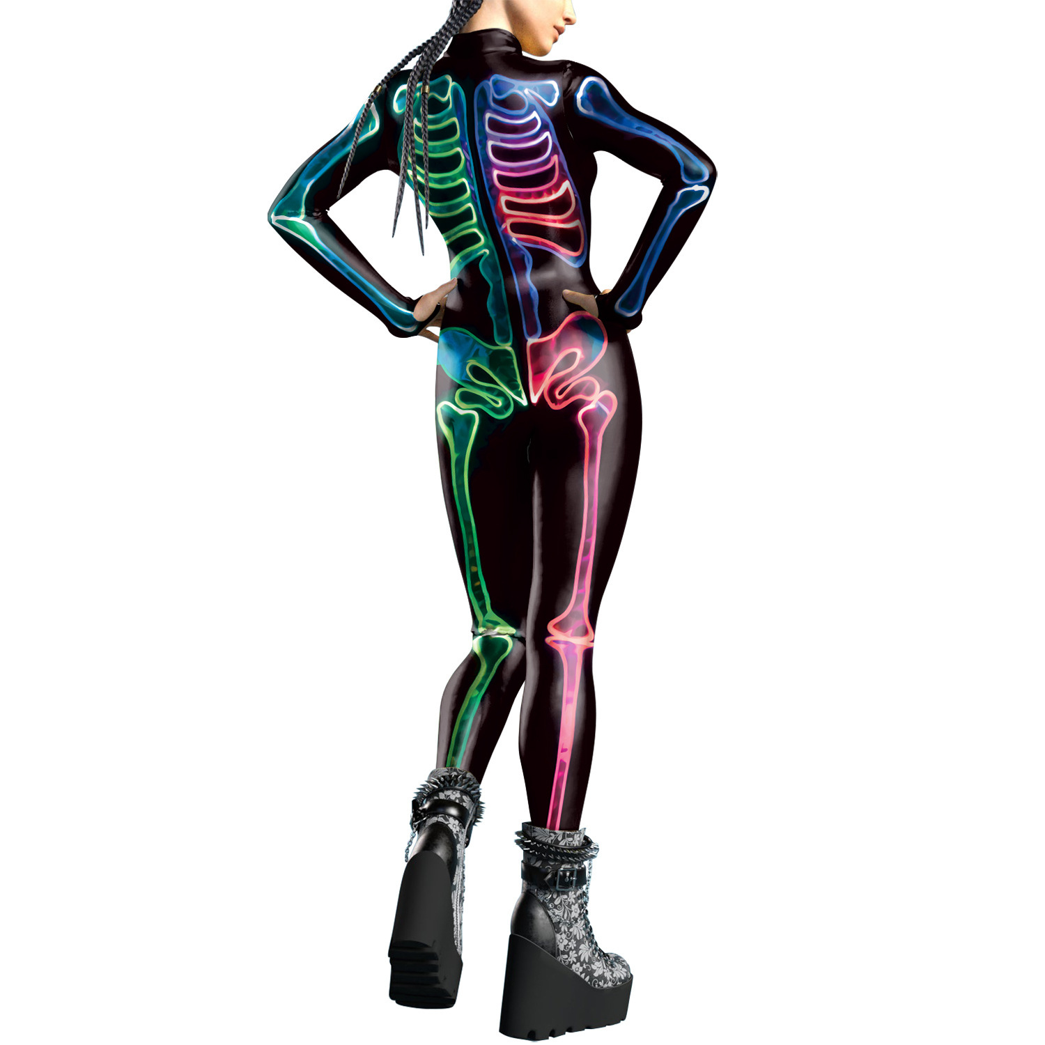 Picture of Halloween Colorful Line Skeleton Jumpsuit New Human Skeleton Cosplay Costume Bodysuit Leotard