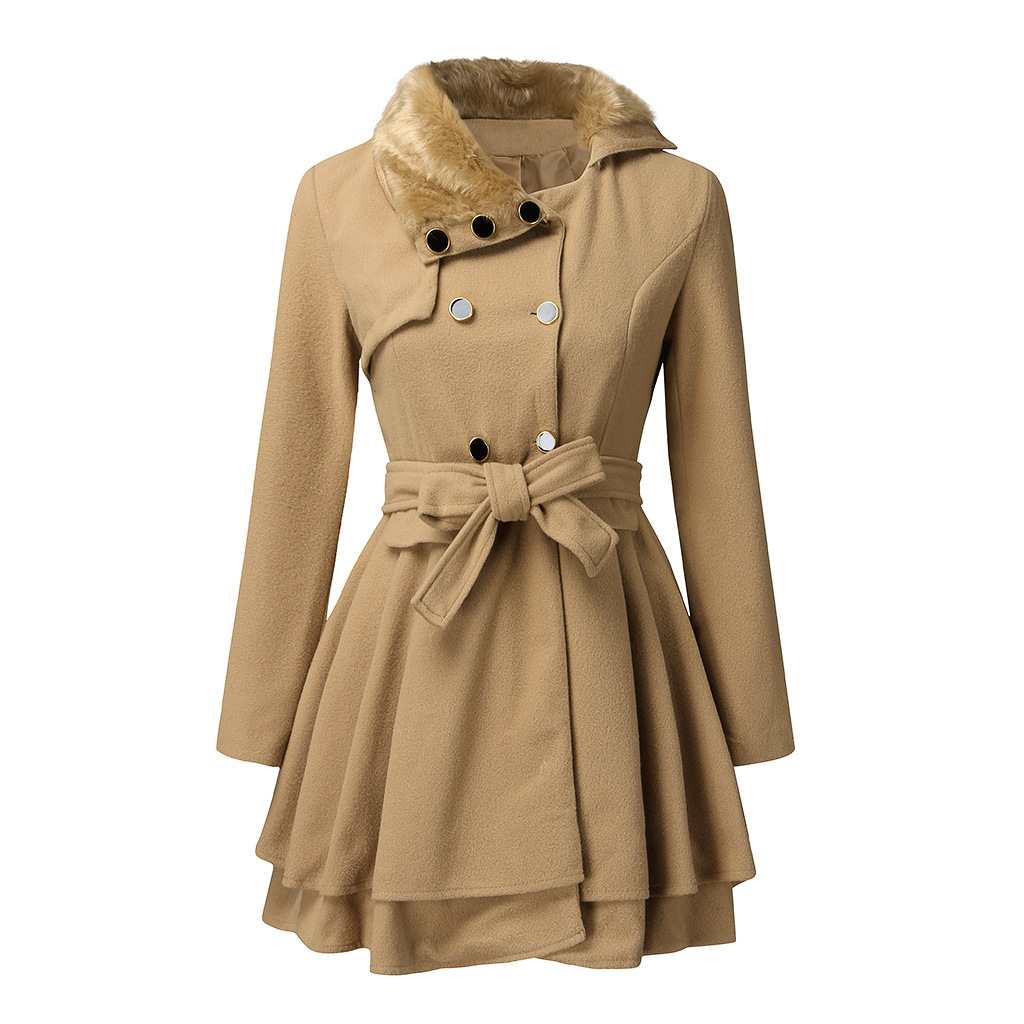 Picture of Cross-border New European and American Women's Slim-fit Long Woolen Coat Double-breasted Woolen Coat Trenchcoat Women