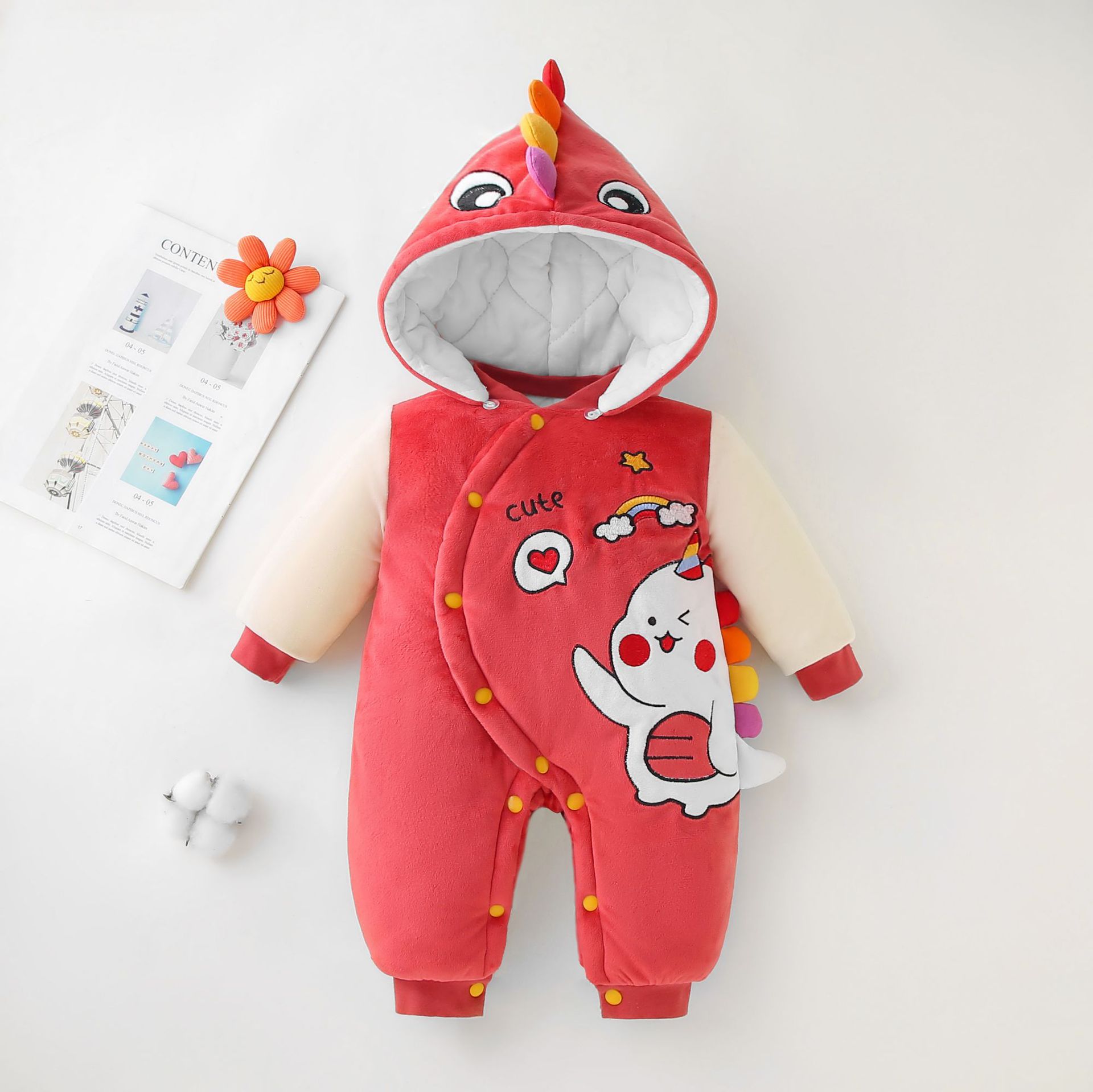 Picture of Baby Jumpsuit quilted super cute romper newborn cute cartoon clothes hooded baby romper
