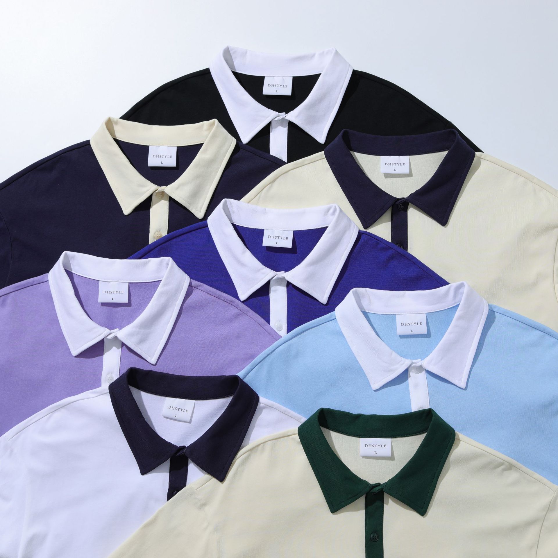 Summer new contrast Hong Kong style men's polo shirt short sleeve 230g heavy cotton commuter Joker lapel T-shirt Women