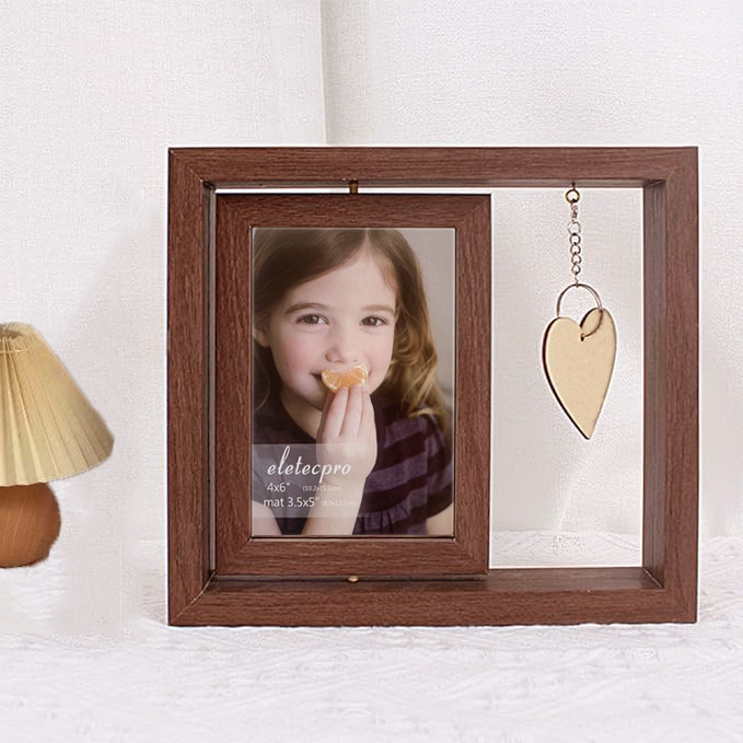 Double-sided leaf carving 6-inch rotating photo frame with light emitting table anniversary love diy creative gifts wholesale