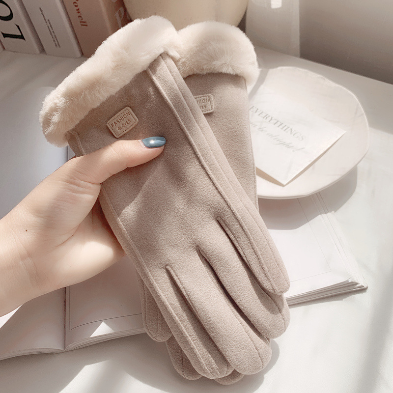 Gloves Women's Winter Velvet Thickened Warm Touch Screen Driving Cycling Skiing Cotton Gloves Autumn and Winter Women's Cashmere