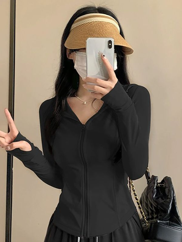 Slim-Fitting Ice-Sense Sun Protection Clothing Summer Outdoor Sun Protection Hooded Small Waist Tight Sun Protection Clothing Thin Quick-Drying Jacket