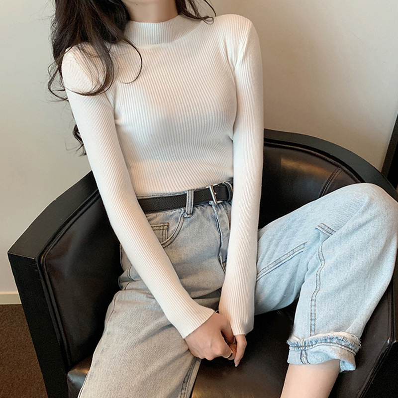Picture of Sweater women's 2022 new autumn and winter long sleeve inner Slim Korean base shirt half high collar pullover sweater wholesale