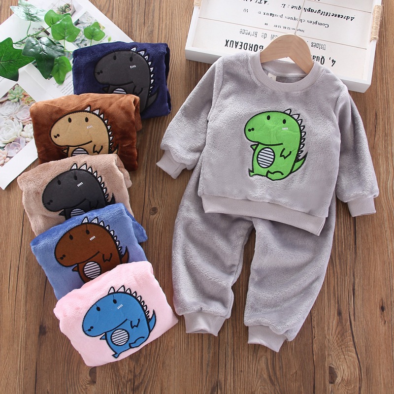 Children's winter thickened pajamas fleece-lined boys and girls Baby Children's warm homewear pajamas two-piece set Wholesale
