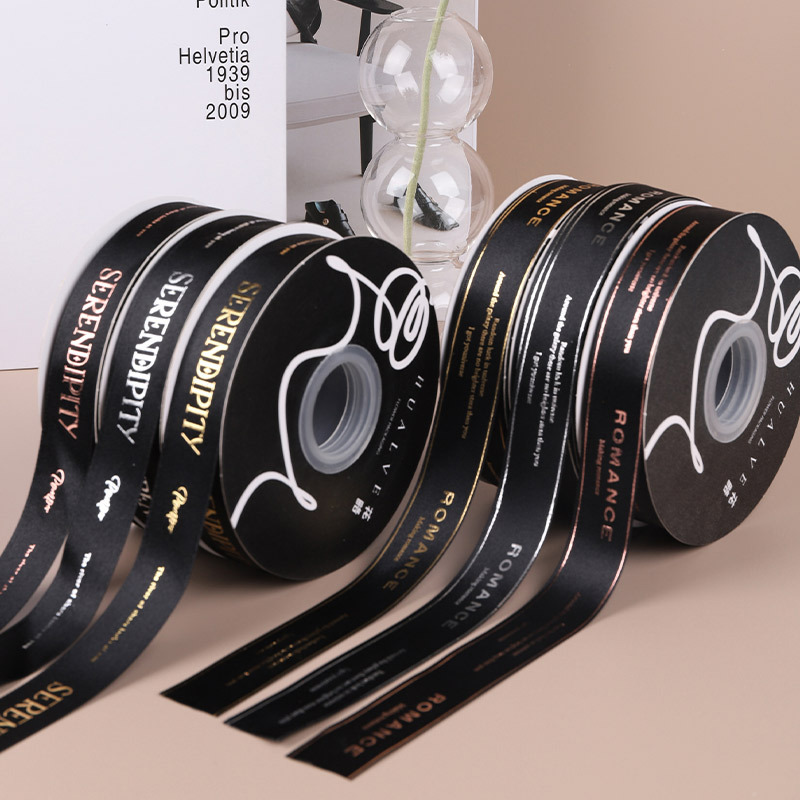 New Hot Stamping Satin Ribbon Light Luxury Ribbon Wholesale Polyester Ribbon English Bow Flower Packaging Ribbon Wholesale