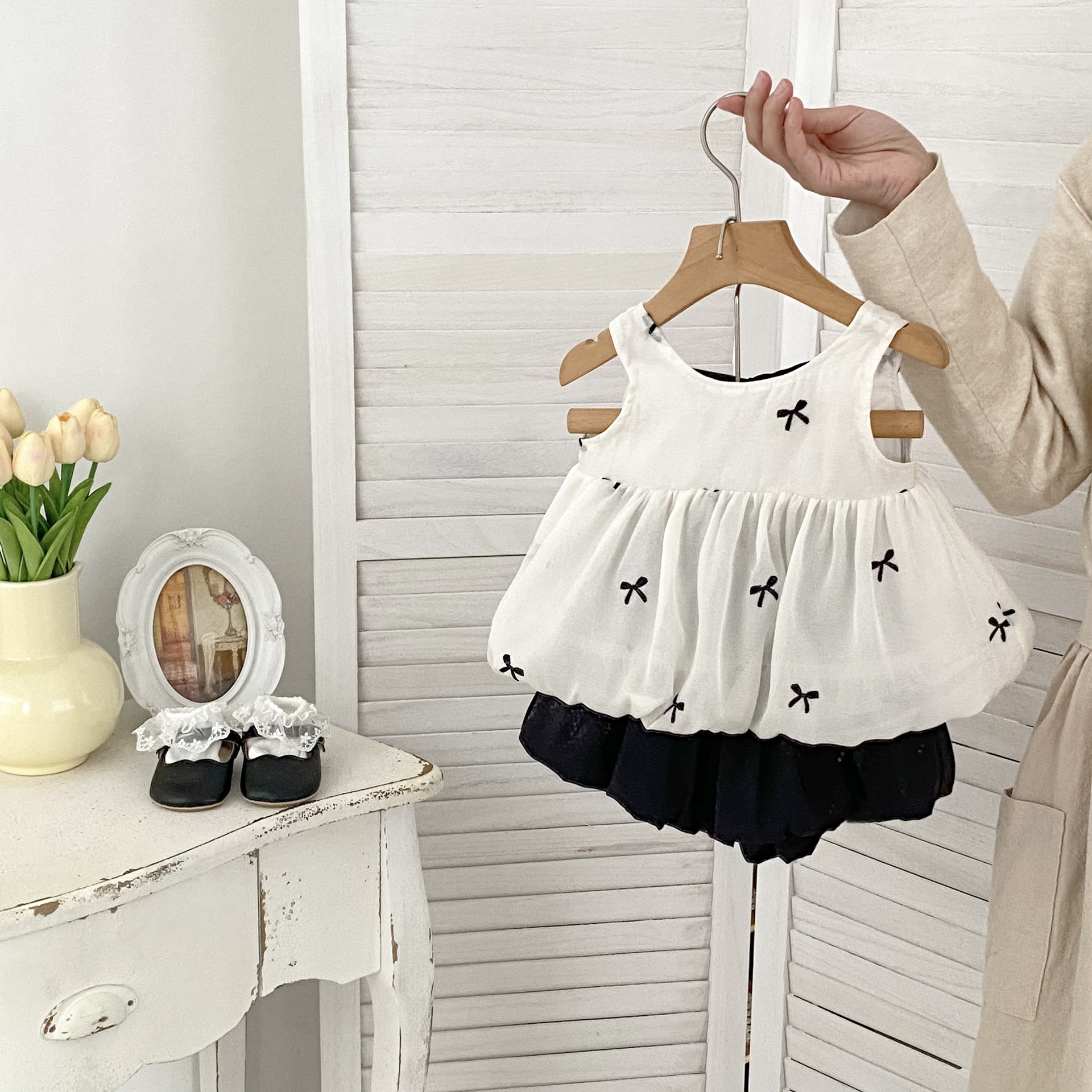 2025 Summer New Baby Girl Baby Bow Vest Top Bud Pants All-match Two-piece Set