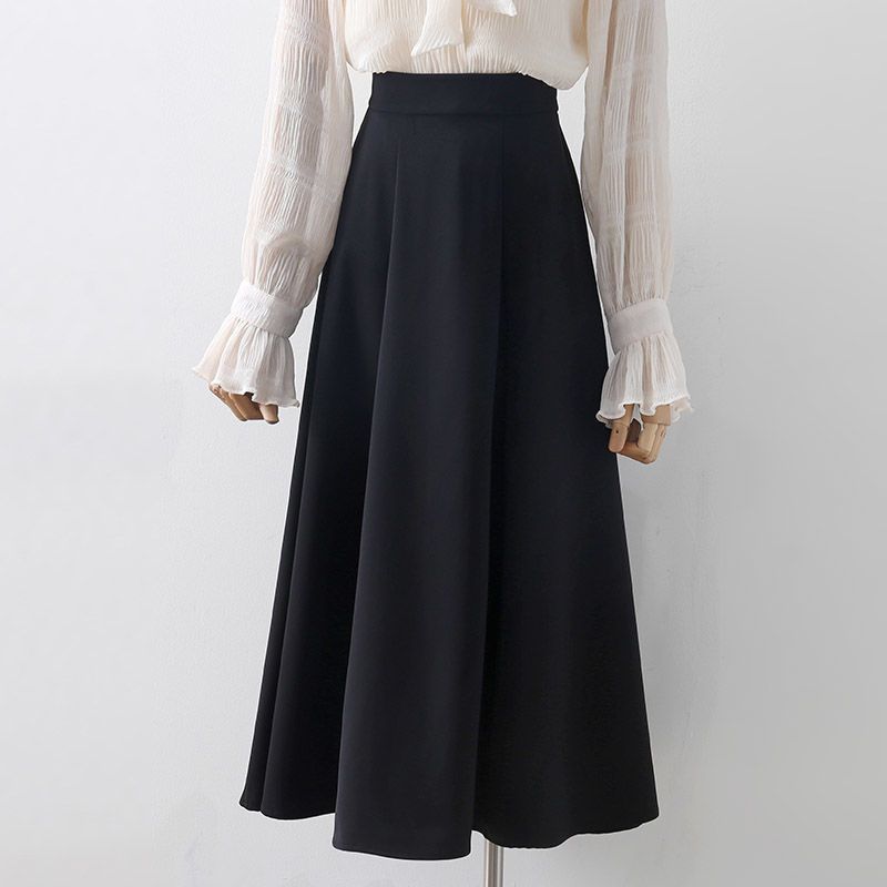 Black Suit Half Skirt for Women 2025 Autumn and Winter New High-Waisted Slimming Look Hip-Covering Mid-Length A-Line Pleated Umbrella Skirt