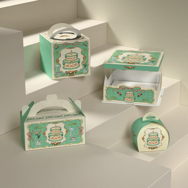 Customized Baked Dessert Cake Packaging Box DIY Satchel Gift Packaging Box Printable Logo Mousse Paper Box 2