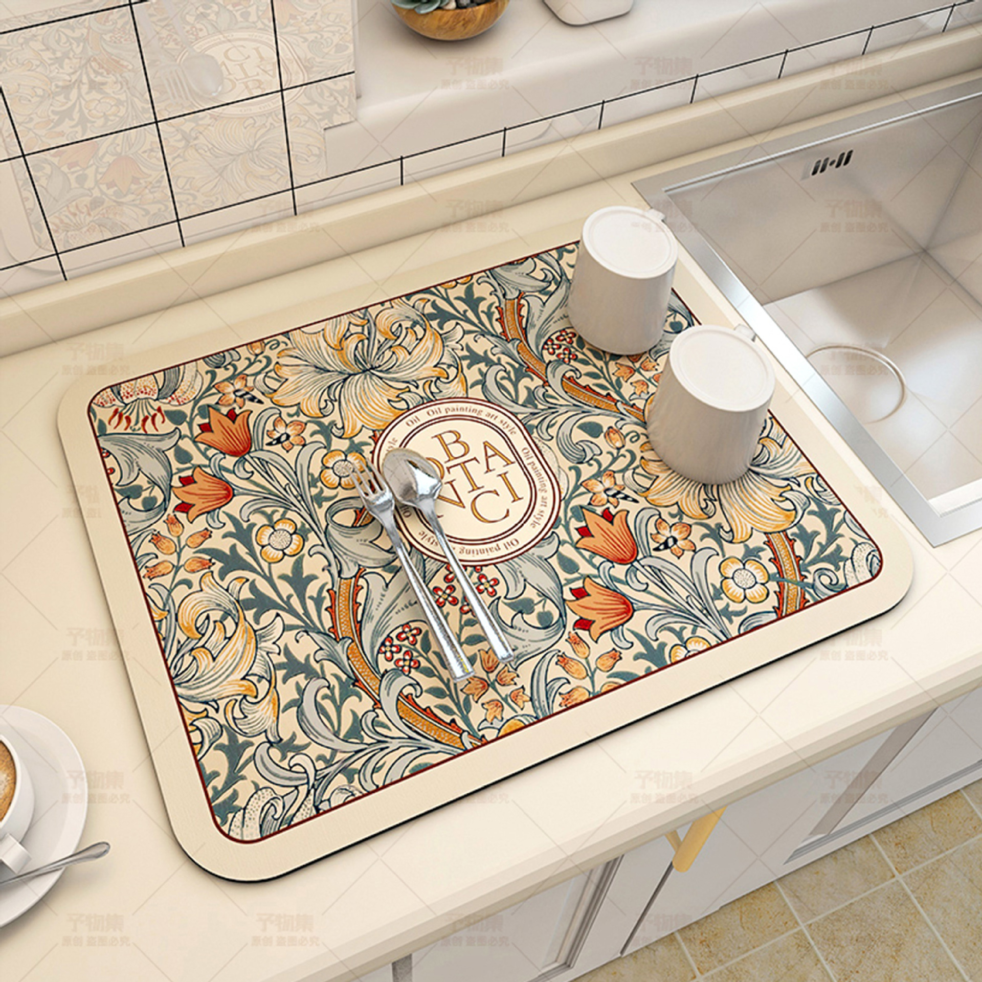 Picture of Diatom mud kitchen draining mat tableware Bowl plate control water mat disposable tea table bar table top dry absorbent mat