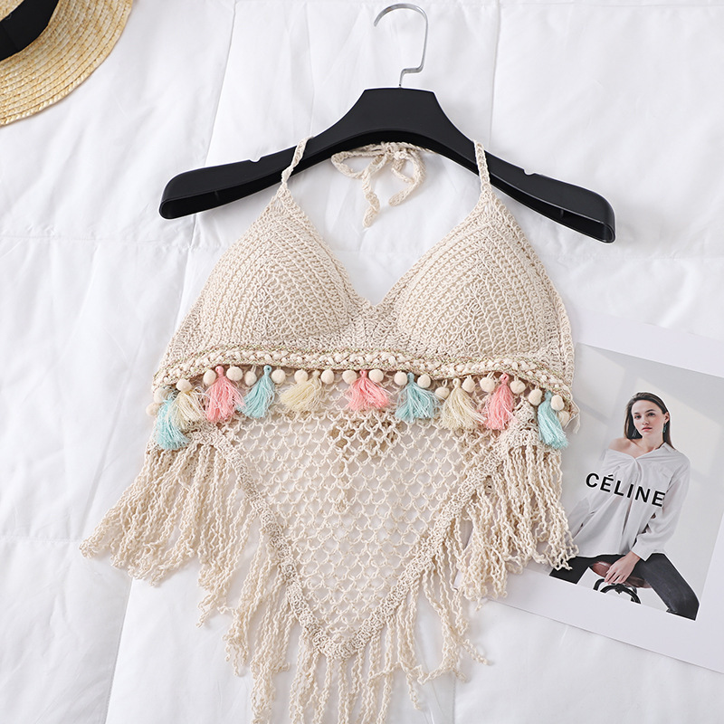 Fashionable all-match hollow tassel colorful sling sexy summer women's clothing 2022 new online celebrity temperament holiday style