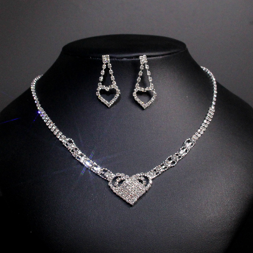 Picture of South Korea Metal Claw Chain Rhinestone Wedding Necklace Bride Necklace Ear Drop Jewelry Banquet Necklace Jewelry suit Wholesale