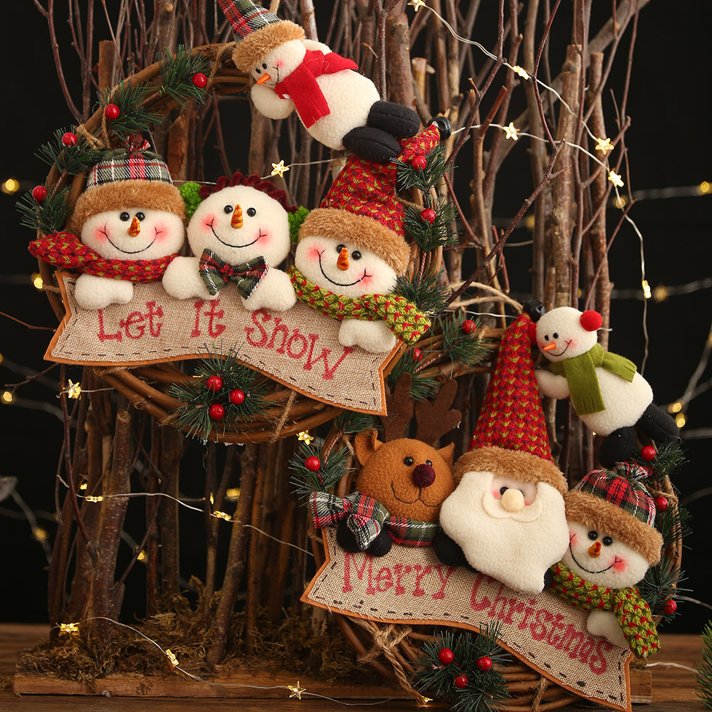 Picture of New Christmas decorations for the elderly snowman elk rattan ring pendant rattan wreath ornaments door hanging wall decoration