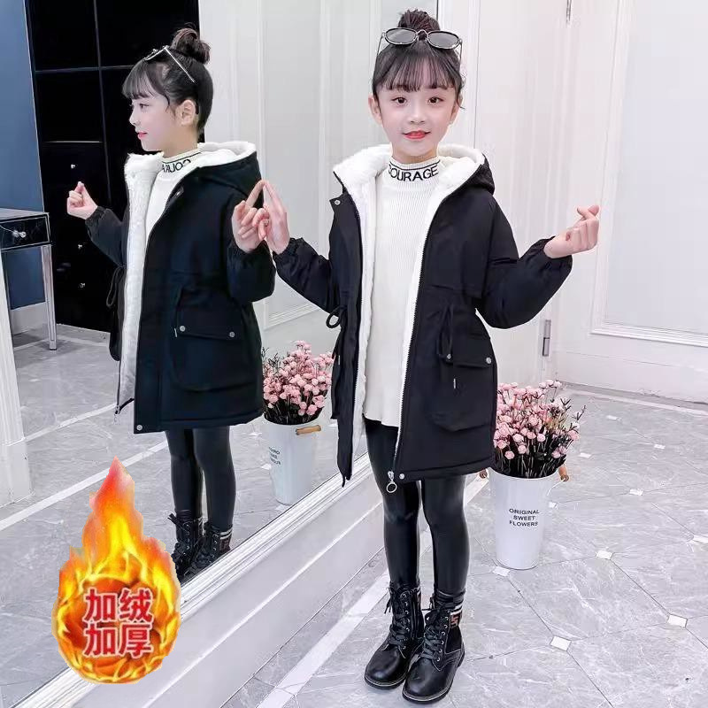 Picture of Girls' cotton-padded clothes 2023 new Korean style autumn and winter clothes fleece-lined thickened parka clothes Western style medium and large children's mid-length cotton-padded clothes