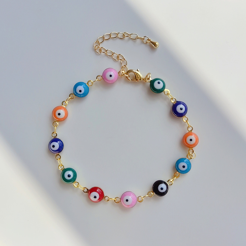 Picture of Cross-border European and American ins Bohemian Joker Beaded Copper Gold Plated Oil Drop Color Lucky Eyes Bracelet for Women Wholesale