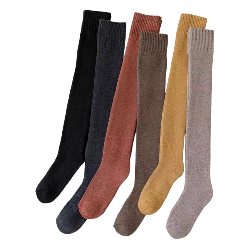 Over-The-Knee Socks for Women in Winter Thickeneded Terry Socks Long Jk Calf Socks Pure Color Cotton Autumn and Winter Warm Knee Socks