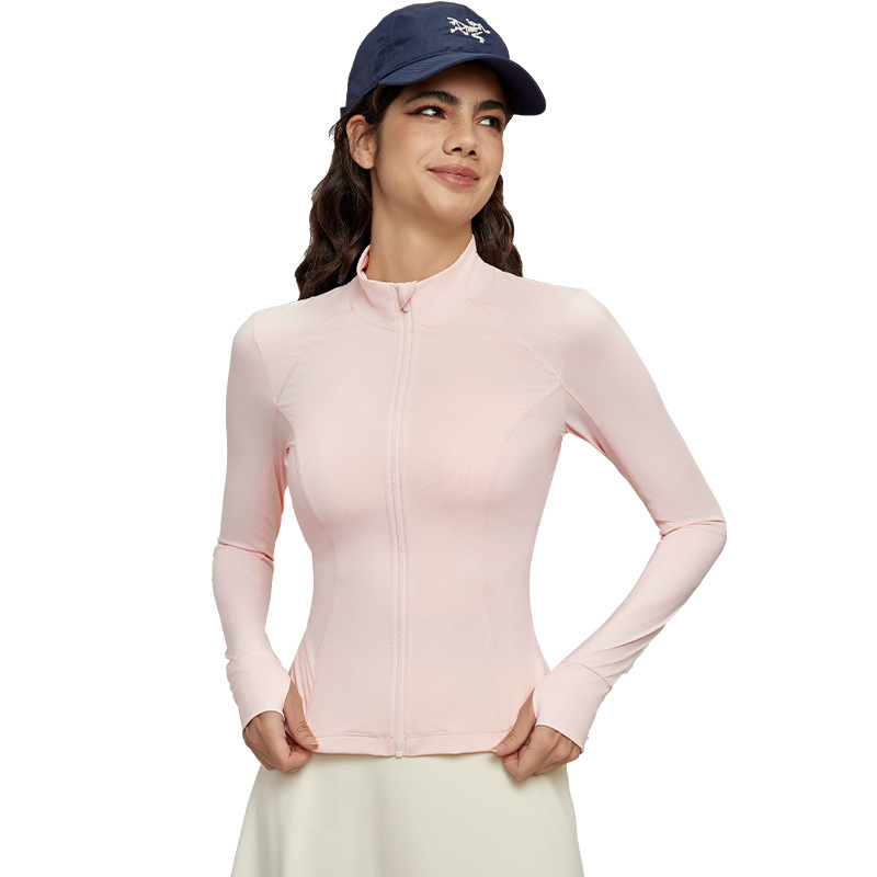 Picture of New Style Vertical Collar Zipper Slim-fit Sunscreen Clothing Women's Original Yarn Cool Sunscreen Skin Clothing Tight Waist Thin Outer Wear Riding Clothes