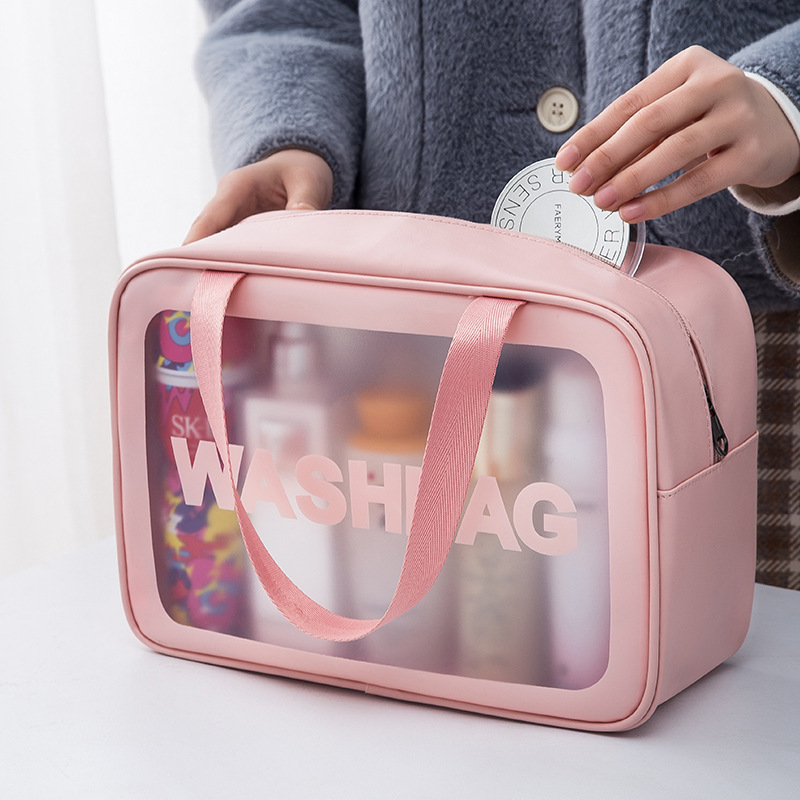 Picture of PU frosted waterproof cosmetic bag large capacity high-looking portable cosmetic storage bag wash swimming bag
