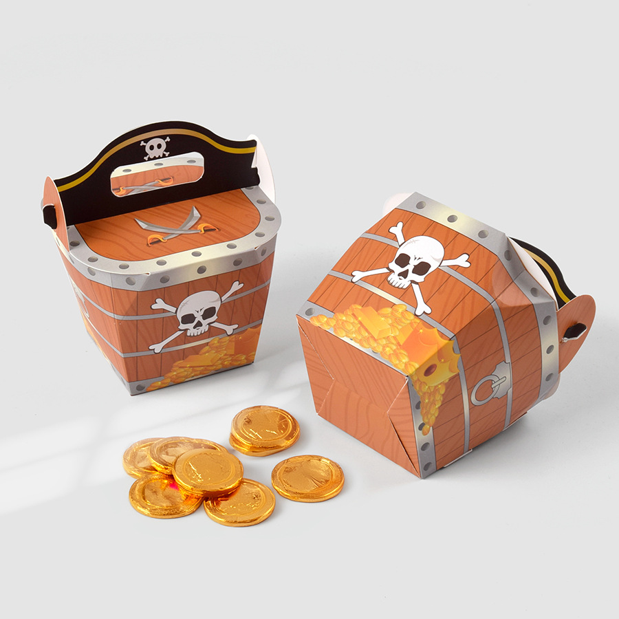 Portable treasure gift box in stock European and American pirates wood grain gold coin treasure gift packaging box 10/bag