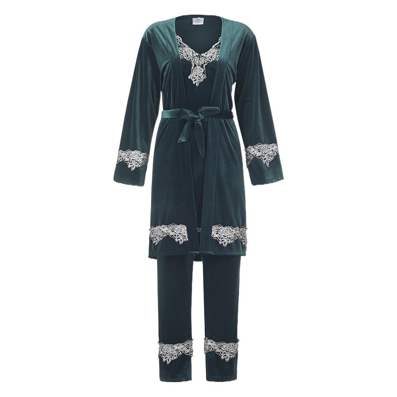 A generation of explosions velvet three-piece suspenders pants nightgown set sexy underwear nightgown sexy women's home clothes