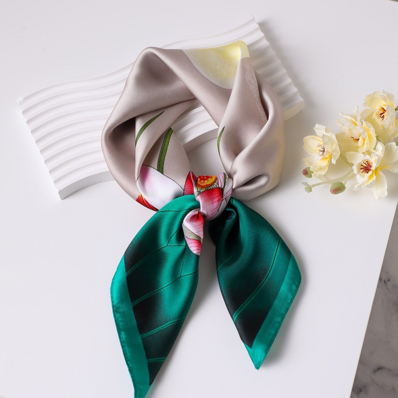 70cm Silk Scarf Small Square Scarf High-end Korean-style All-match Professional Silk Scarf Retro Printed Tie Scarf for Women