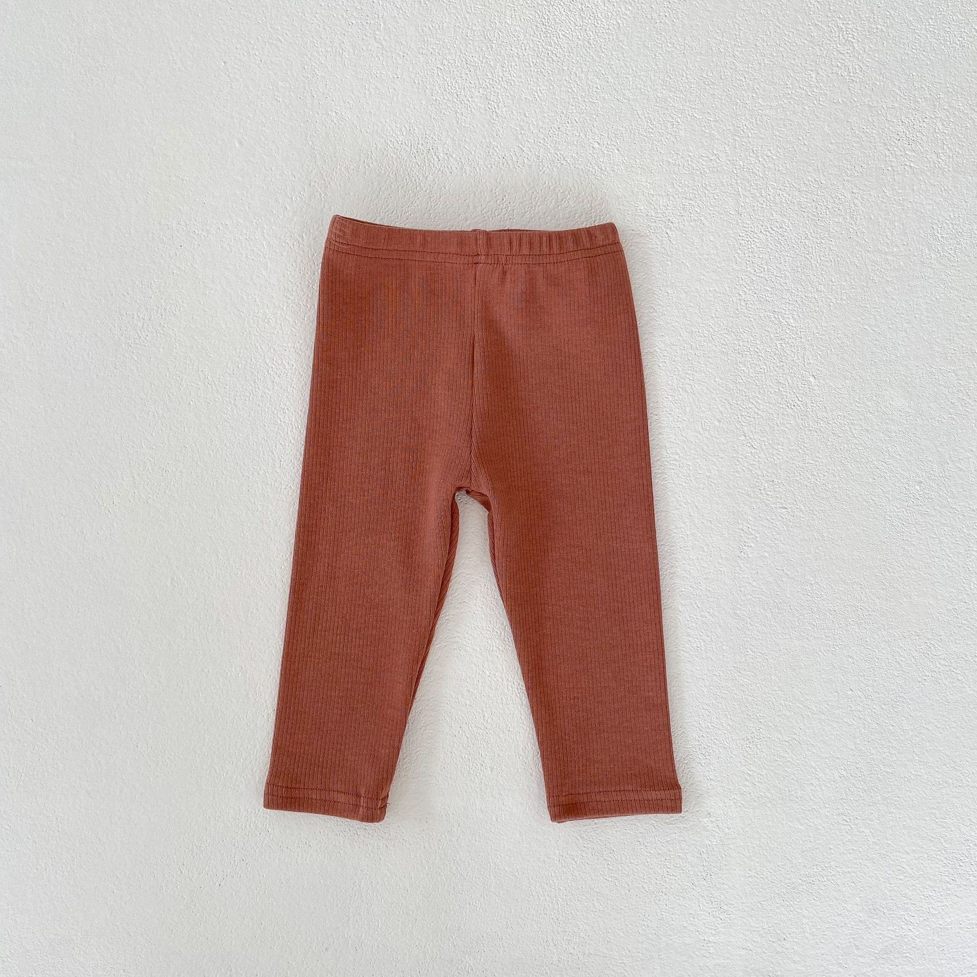 Picture of Ins 2025 New Autumn Clothing for Infants, Boys and Girls, Solid Color Pattern Threaded Versatile Cotton Mid-Waist Leggings