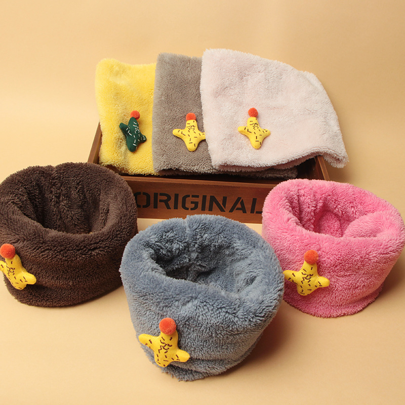 Picture of Winter New Korean Style Solid Color Children's Pullover Scarf for Boys and Girls Plush Thickened Scarf Baby Velvet Neck Sleeve